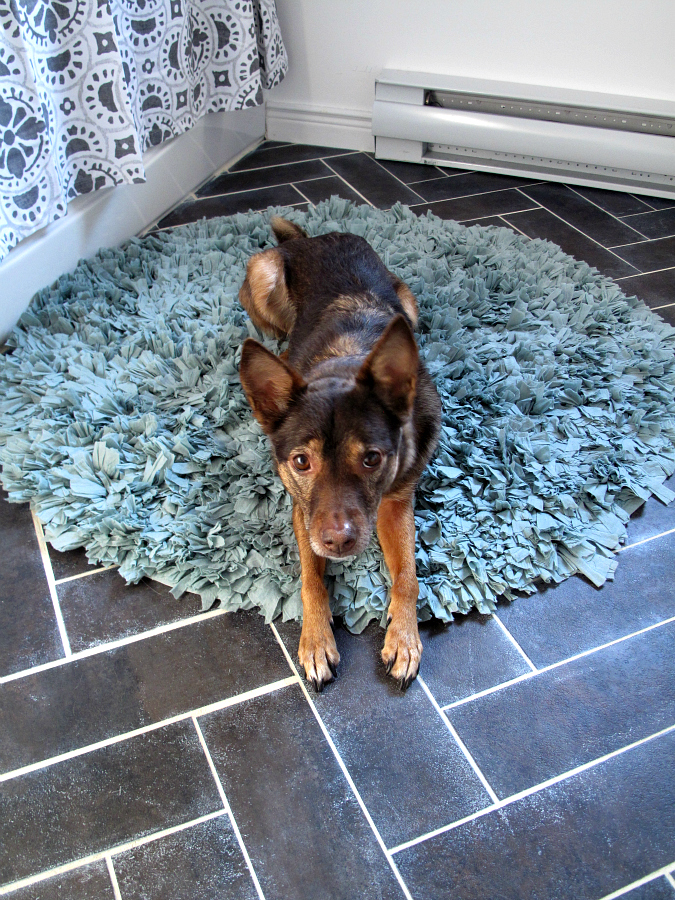 DIY Herringbone Floor Using Peel n' Stick Luxury Vinyl Tile! http://sharktails.ca/2016/01/10/herringbone-floor/